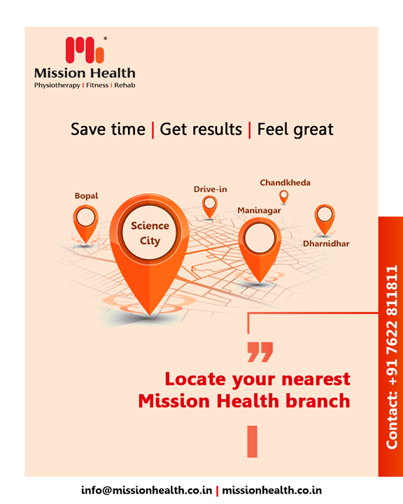 Your health regime gets sorted when you get to hit the floor of your gymnasium without having to go too far! Enjoy the locational advantage & celebrate the ease of access to your nearest Mission Health branch. 

Save time | Get results | Feel great

#MissionHealth #MissionHealthIndia #Physiotherapy #Fitness #Rehab