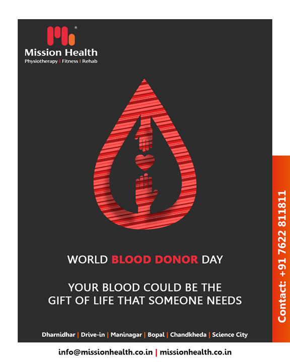 Donate today, save a life! 

#WorldBloodDonorDay #BloodDonorDay #DonateBlood #MissionHealth #MissionHealthIndia #Physiotherapy #Fitness #Rehab
