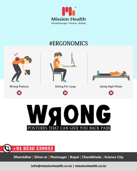 Wrong postures have a negative impact on your back! Avoid these postures towards a happy back!

#MissionHealth #MissionHealthIndia #Ergonomics #DidYouKnow #ErgonomicsFact #MovementIsLife