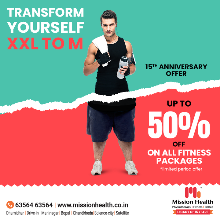 Transformation is a conscious choice that you make to become better than ever!
Transformation is a journey that has awesomeness as the final destination. 

Stop getting bogged down; get up and doing for the much desirable body metamorphosis with us. We are now offering upto 50% off on all fitness packages.

Mission Health Helpline number: +916356463564
www.missionhealth.co.in

#DropASize #FromXXLToM #FitnessPackage #OfferOfTheMonth #Fitness #PersonalTraining #Transform #GroupFitness #Slimming #MovementIsLife #MissionHealth