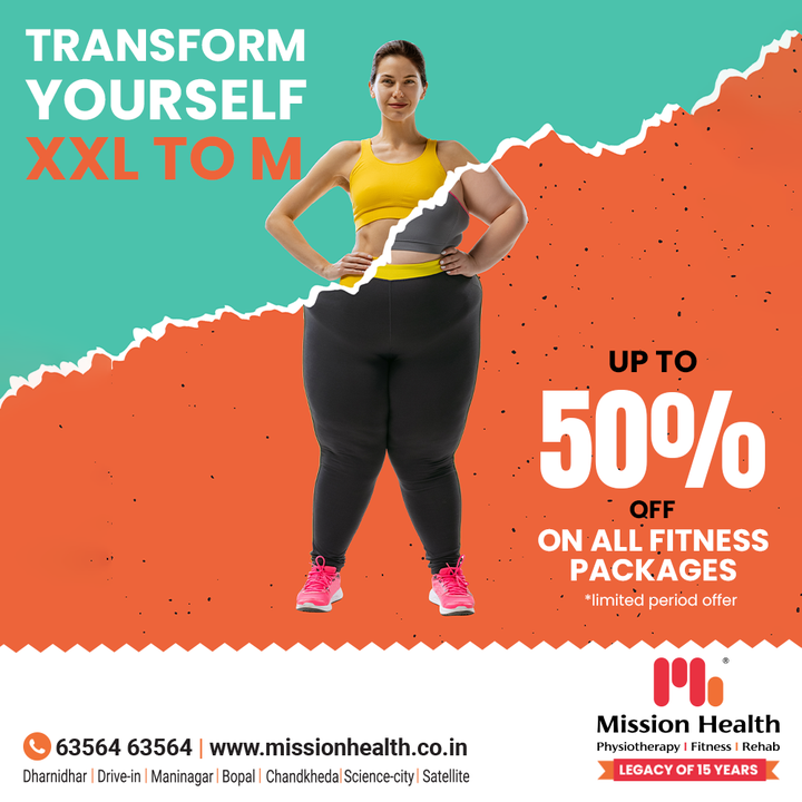Lose Fat; Gain Confidence
Drop a Size; Raise your Personality
Grab our Fitness Offer; Save & Shape Up

Once again Mission Health is offering the grab-worthy 15th anniversary fitness offer. Get upto 50% off on all fitness packages.
Join the fitness league and get yourself transformed.

Choose to be a member of Mission Health's world-class fitness center!!!

Mission Health Helpline number: +916356463564
www.missionhealth.co.in

#DropASize #FromXXLToM #FitnessPackage #OfferOfTheMonth #Fitness #PersonalTraining #Transform #GroupFitness #Slimming #MovementIsLife #MissionHealth