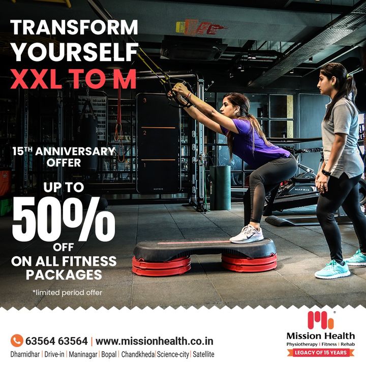 Break through every excuse leaving behind every hurdle;
Keep walking ahead in the league of transformation. 

Keep aside the crash diet & short-cuts;
Dare to sweat it out & shape-up.

Grab Mission Health's 15th anniversary fitness offer that is extending up-to 50% off on all fitness packages.
Mission Health Helpline number: +91 63564 63564
www.missionhealth.co.in

#DropASize #FromXXLToM #FitnessPackage #OfferOfTheMonth #Fitness #PersonalTraining #Transform #GroupFitness #Slimming #MovementIsLife #MissionHealth