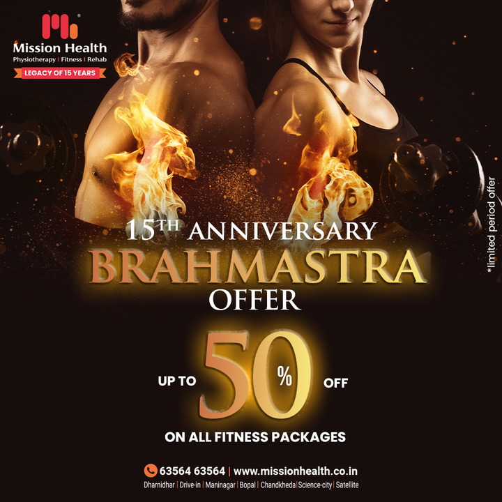 In the journey of fitness, Motivation is the biggest weapon.
In the process of body transformation, Our 15th Anniversary Brahmastra offer will give you the biggest vision. 

Keep burning your calories in the most effective way and get your physique/figure sculpted under the guidance of our expert professionals. 

Mission Health Helpline number: +91 63564 63564
www.missionhealth.co.in

#Brahmastra #BrahmastraOffer #DropASize #FromXXLToM #FitnessPackage #OfferOfTheMonth #Fitness #PersonalTraining #Transform #GroupFitness #Slimming #MovementIsLife #MissionHealth