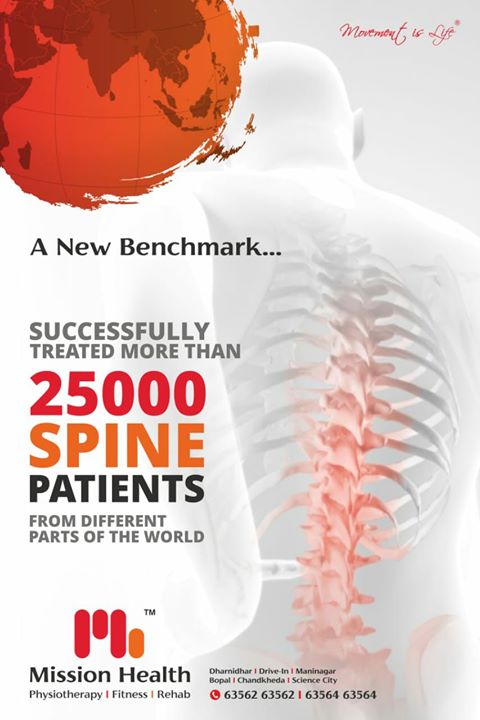 It was before 135 Months, our team developed the concept of Super Speciality Spine Rehab 1st of Its kind in the Country, Our team kept working day in & day out;  and today we feel so happy to announce that 25000 Spine patients treated successfully from all parts of world @ Mission Health.
Thank you patrons for your Trust, Support & Love...
#MissionHealth #SuperSpecialitySpineClinic #7stepUniqueSpineRehab
#SayByeToNeckPainBackPain
#SlippedDiscDoNotPanic
#MoreThan25000SpinePatientsTreated
#MoreThan500000PeopleEducatedOnErgonomics
#RehabSuites #Trendsetter #BestIsyetToCome 
+916356263562/6356463564
www.thespinaldecompression.in
www.missionhealth.co.in