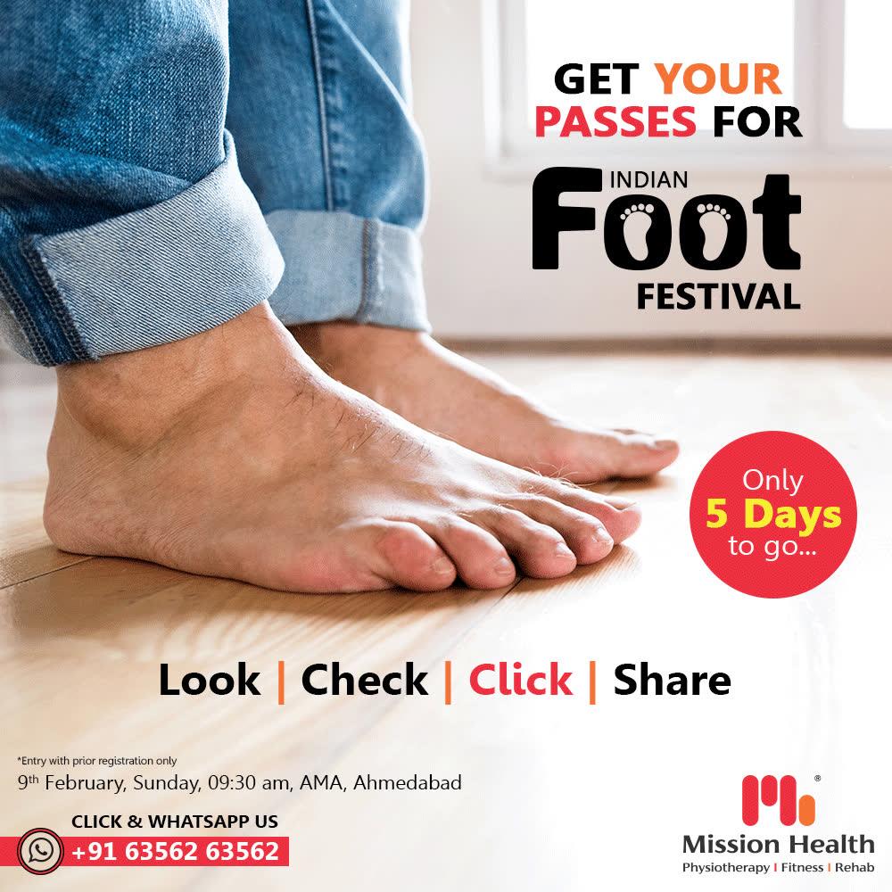 Have you registered?

Look l Check l Click l Share
Get your Passes for The Indian Foot Festival

Passes available at all Mission Health Branches

Call: +916356263562
Visit: www.missionhealth.co.in

#IndianFootFestival #ComingSoon #FootClinic #footpain #footcare #foothealth #heelpain #anklepain #flatfeet #painrelief #healthyfeet #happyfeet #MissionHealth #MissionHealthIndia #MovementIsLife