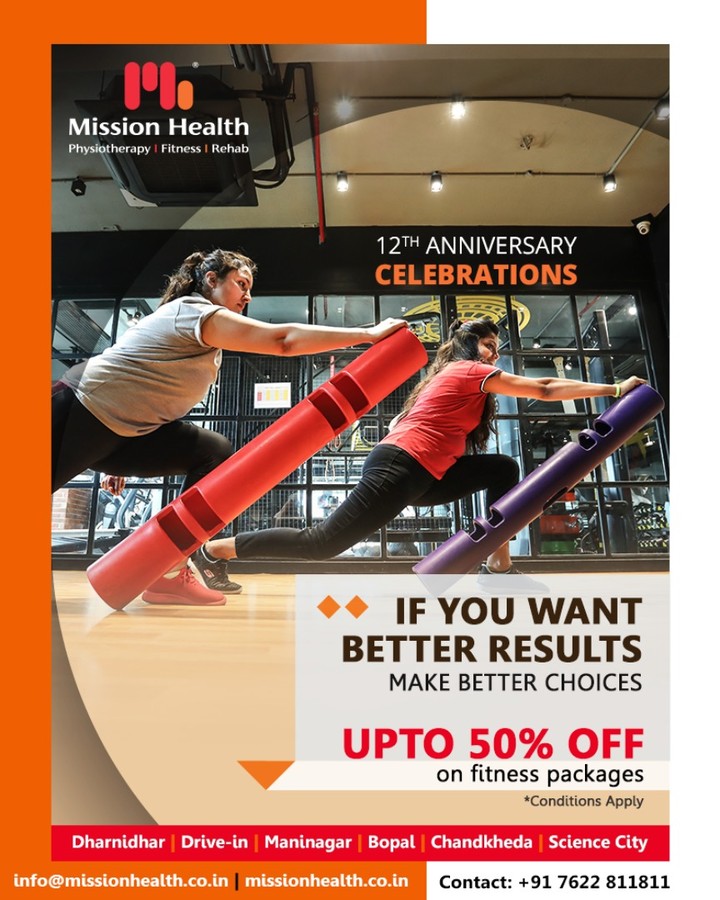 Make the best of #fitness choices at Mission Health!

#AnniversaryCelebrations #12thAnniversary #FitnessOffers #JuneOffers #GetFit #MissionHealth #MissionHealthIndia #Physiotherapy #Rehab