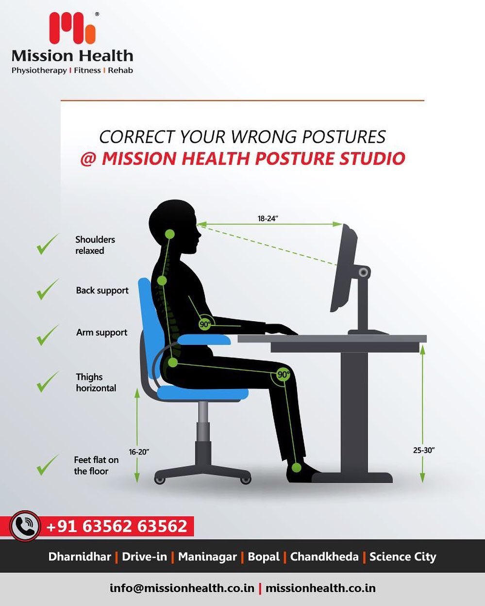 At the Mission Health Posture Studio, our expert physiotherapists identify the problem and provide a suitable solution accordingly. Re-learning a new sequence of skills, co-ordination & correct postural alignment often requires un-learning of previously established bad habits and retraining the neuromotor control to retain the new posture.

#MissionHealth #MissionHealthIndia #AbilityClinic #MovementIsLife