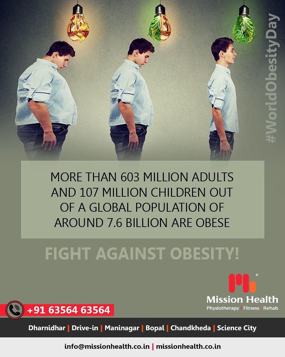 There is a clear obesity problem, with the weight increasing at four times the global average. It has become important to take action immediately and improve population health! 
#FightAgainstObesity #MissionHealth #MissionHealthIndia #fitnessgoals #MovementIsLife #PersonalTraining #weightmanagement #fitness