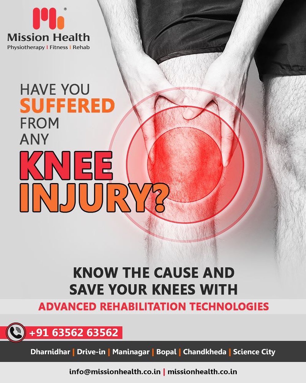 Right from the clinical and objective assessment of Knee Joint and establishing the accurate diagnosis (cause) of Knee pain, we provide a 360-degree approach for Knee Pain treatment with the most advanced technologies and rehab programs. Treatment protocols are targeted to pain and inflammation reduction with advanced non –surgical pain relief technologies. Clubbed with Strength and Endurance Conditioning, Proprioceptive Rehab, Biomechanical Corrections, Footwear Modifications, Ergonomics and Home Exercise Program, patients achieve the fastest and long-lasting results.

Yes, you can treat your Knee Pain and bid good bye to it forever with our holistic treatment approach!

Call: +916356263562
Visit: www.missionhealth.co.in

#kneepain #rehabilitation #prehab #sportstherapy #kneeinjury #kneerehab #chronicpain #MissionHealth #MissionHealthIndia #MovementIsLife
