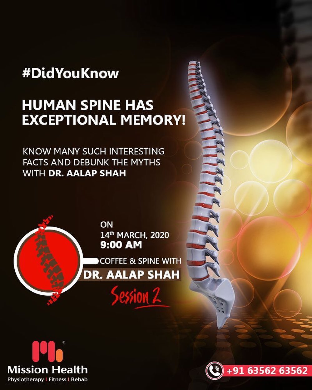 Coffee & Spine with Dr. Alap Shah is back again with Session 2 to debunk all your spine myths this Saturday.

For more details, keep reading this space... Call: +916356263562
Visit: www.missionhealth.co.in

#CoffeeAndSpineWithDrAalapShah #DrAalapShah #SuperSpecialitySpineClinic #SpineClinic #BackPain #NeckPain #SlippedDisc #MissionHealth #MissionHealthIndia #AbilityClinic #MovementIsLife