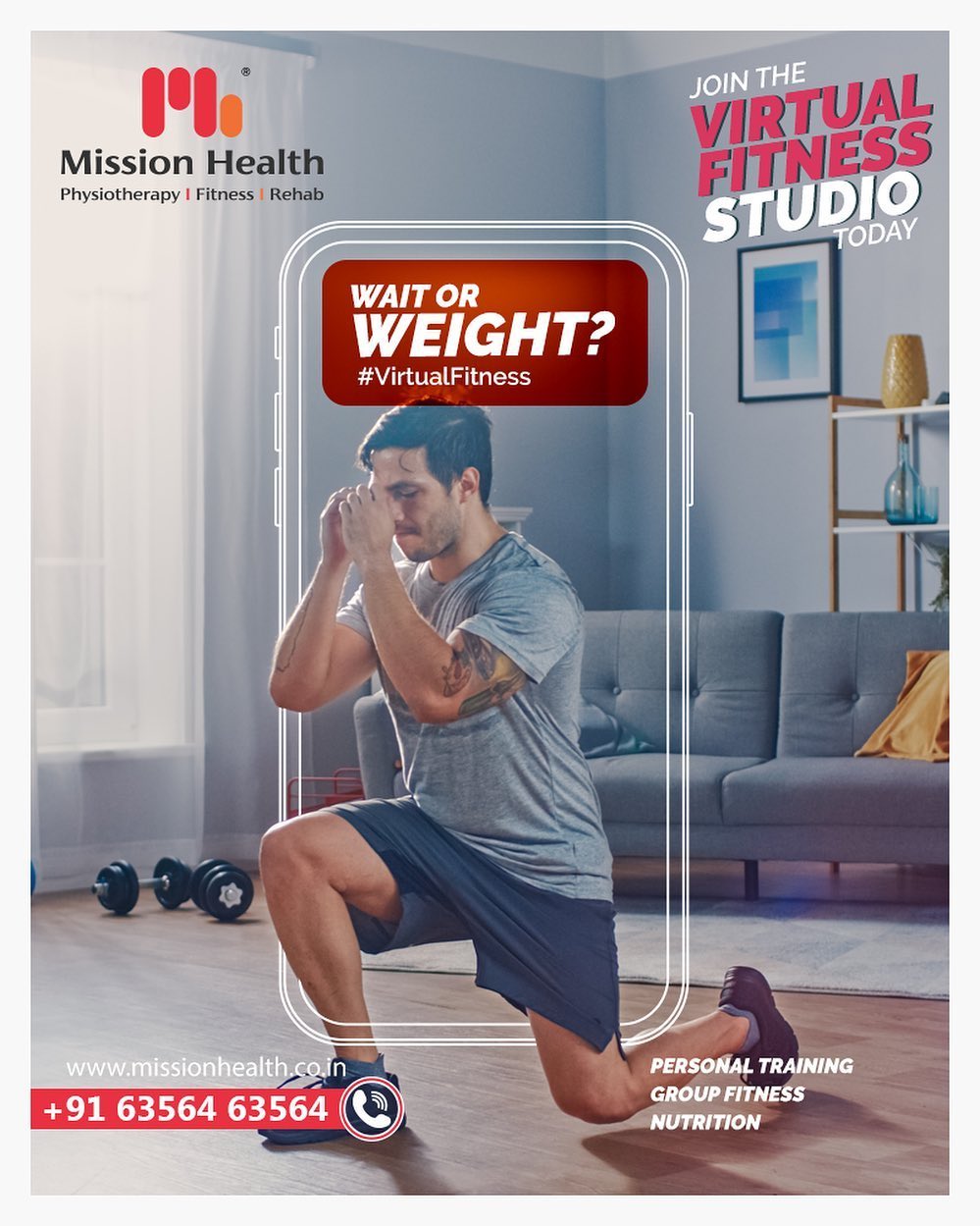 Make yourself stronger than your excuses... Don't wait now, Join the Virtual Fitness studio today@ Mission Health ... Personal Training/Group Fitness/Diet Plan available online... Call: +916356463564
Visit: www.missionhealth.co.in

#virtualfitnessstudio #fitnessstudio #virtualfitnesss #befit #gymoffers #fitnessoffers #silmmingpackages #weightmanagement #weightreductionoffers #weightreduction #inchloss #inchlossoffers #inchlossworkouts #goslim #MissionHealth #MissionHealthIndia #MovementIsLife #AbilityClinic