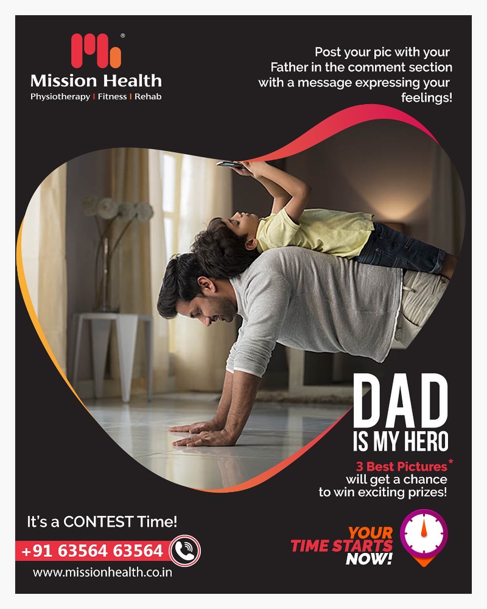 It’s a CONTEST Time!
Express your feeling towards your father. Share the best picture with your father in the comment/tag and get a chance to win exciting prizes!

#FathersDay #Contest #MissionHealthIndia #MovementIsLife #AbilityClinic #MissionHealth #healthylifestyle