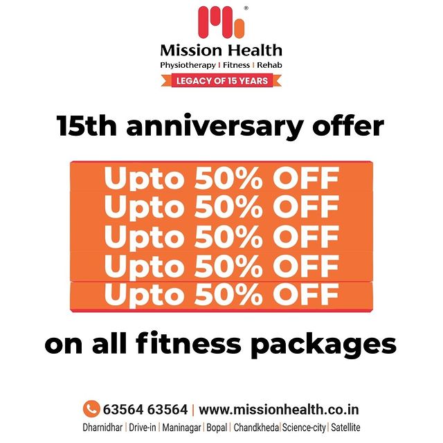 Make the most of our 15th anniversary fitness offer and get up-to 50% off on all fitness packages!

Let your fitness goals speak volumes & your transformation determination get sculpted into reality under the guidance of the expert professionals. 

Mission Health Helpline number: +91 63564 63564
www.missionhealth.co.in

#DropASize #FromXXLToM #FitnessPackage #OfferOfTheMonth #Fitness #PersonalTraining #Transform #GroupFitness #Slimming #MovementIsLife #MissionHealth