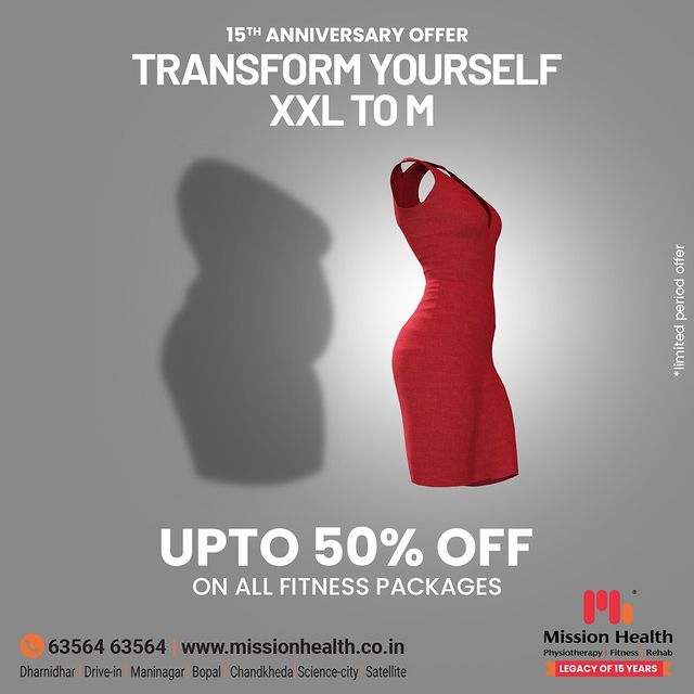 Happiness is fitting into the outfit of your choice;
Freedom is leaving away your worries of not fitting in.

Set an example with the tale of your transformation under the guidance of our expert professionals. 

Avail our 15th anniversary fitness offer and get up-to 50% off on all fitness packages.

Mission Health Helpline number: +91 63564 63564
www.missionhealth.co.in

#DropASize #FromXXLToM #FitnessPackage #OfferOfTheMonth #Fitness #PersonalTraining #Transform #GroupFitness #Slimming #MovementIsLife #MissionHealth