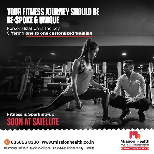 You are an individual who is unique in every way 
& hence your fitness journey should be distinctive.

We believe in the wonders of personalization and hence leave no scopes left in offering one to one customized training.

Pre-launching the new dimension of fitness at Satellite.

Sweat right & get coached by Physiotherapists expert in Exercise and Sports Sciences
Opening up for the Limited edition of Fitness Connoisseurs @ Mission Health Satellite...

Call for Appointment: 
+91 635656 8100
+91 635656 8300
www.missionhealth.co.in

#LaunchingSoon #Prelaunch #FitLifestyle #Health #Fitness #PersonalTraining #MedicalGym #PhysioFit #FitnessClinic #Transform #GroupFitness #Slimming #ObesityClinic
#Transformfromxxltom #Healthymindbody #MovementIsLife #MissionHealth #MovementisLife #MissionHealthCenterOfExcellence #MissionHealth