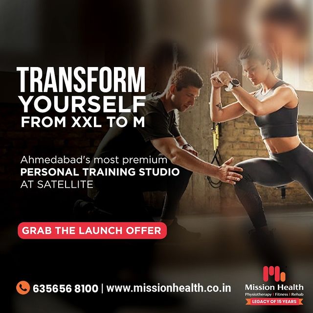 Get coached in Ahmedabad's most premium personal training studio in phenomenal ways by Physiotherapists expert in Exercise and Sports Sciences. Get 360 degree assessment and one to one movement guidance now at Mission Health Satellite. 

Grab the Launch offer Now!

Call for Appointment: +91 635656 8100 +91 635656 8300 or visit: www.missionhealth.co.in

#LaunchingSoon #Prelaunch #FitLifestyle #Health #Fitness #PersonalTraining #MedicalGym #PhysioFit #FitnessClinic #Transform #GroupFitness #Slimming #ObesityClinic #Transformfromxxltom #Healthymindbody #MovementIsLife #MissionHealth #MovementisLife #MissionHealthCenterOfExcellence #MissionHealth